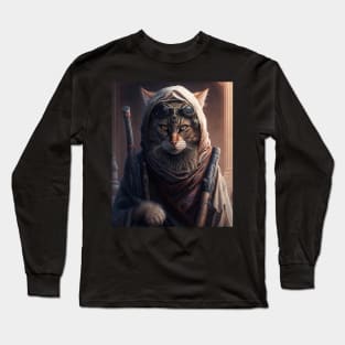 Angry Cat With Guns - Funny Design Digital Artwork Birthday Gift ideas for Cat Lovers Long Sleeve T-Shirt